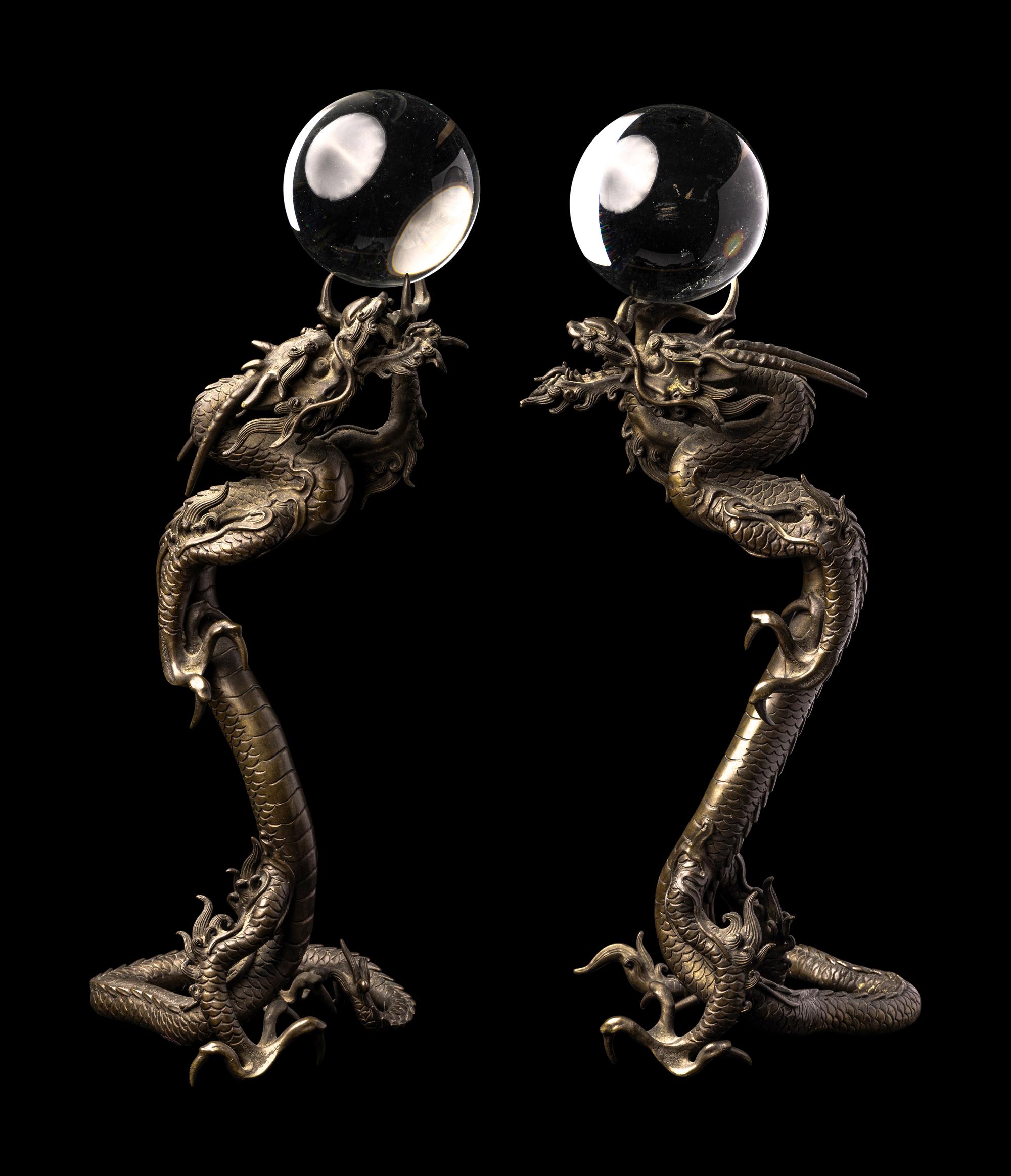 A Pair of Japanese Bronze 'Dragon' Okimono