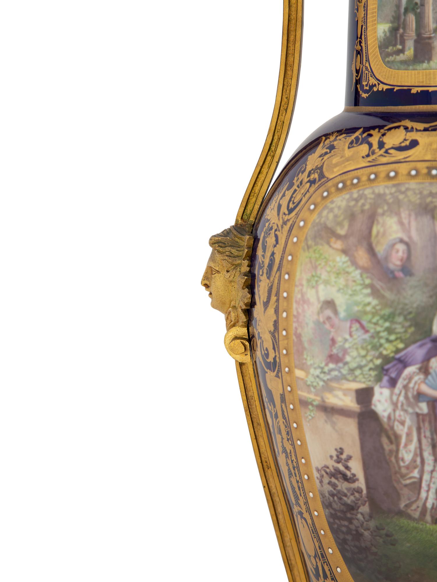 A Gilt Bronze Mounted Sèvres Style Porcelain Vase and Cover