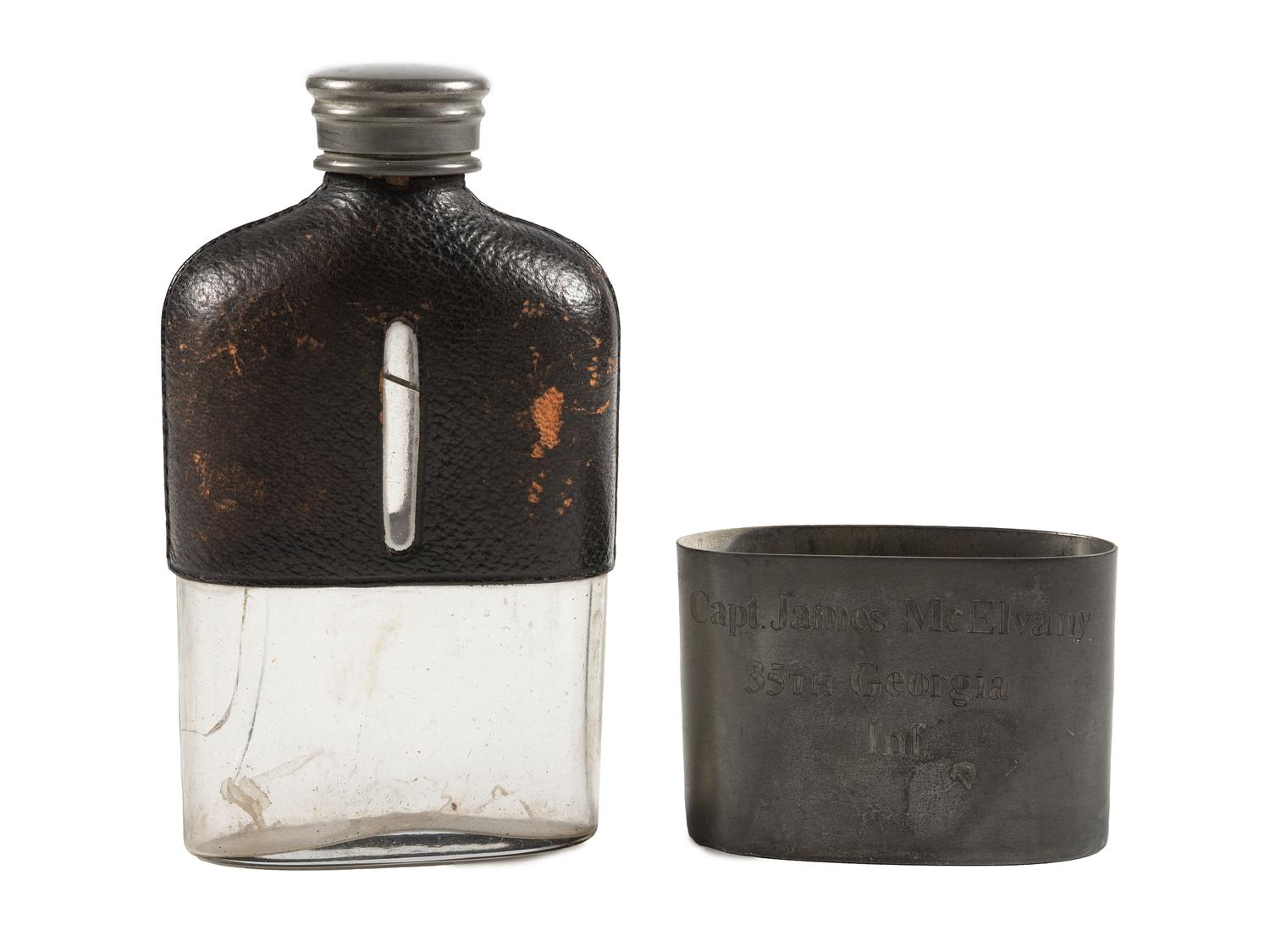 [CIVIL WAR]. Period-flask with UCV inscription to Captain James McElvany, Company F, 35th Georgia Infantry, WIA Cedar Run.