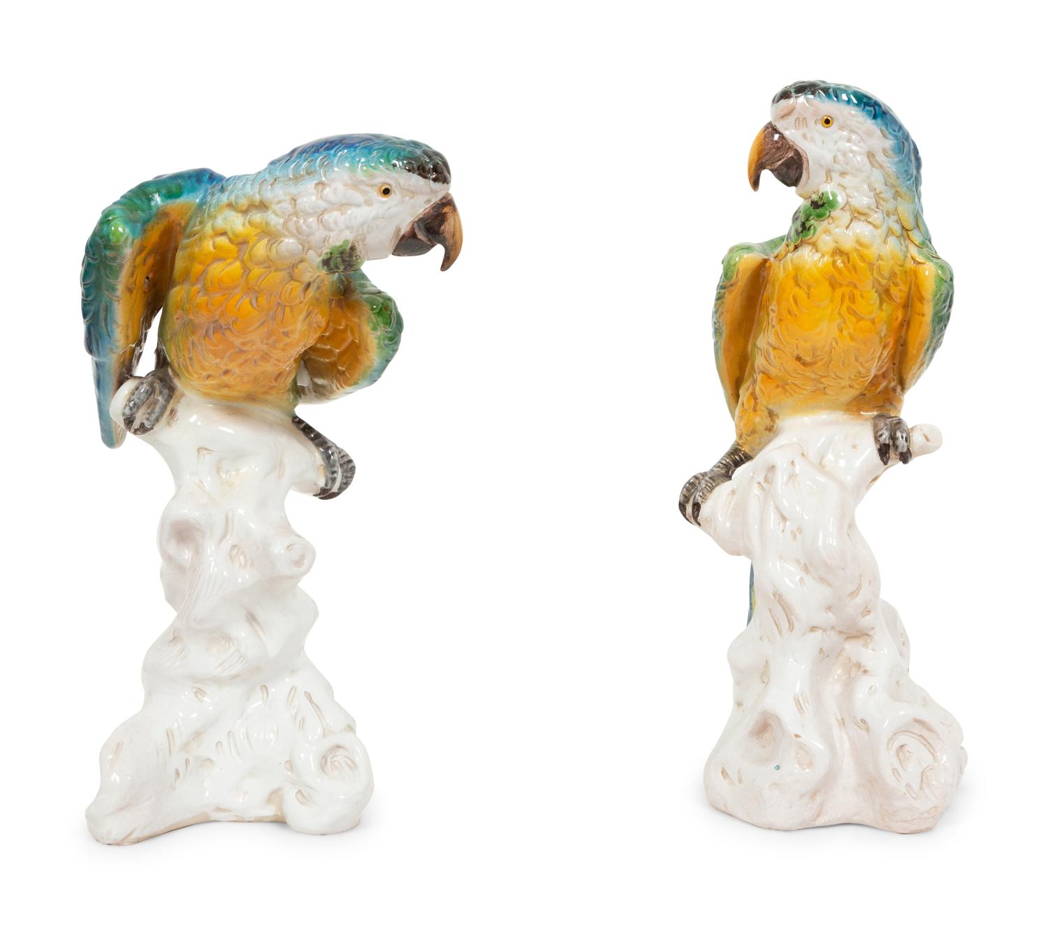 A Pair of Italian Glazed Terracotta Macaws