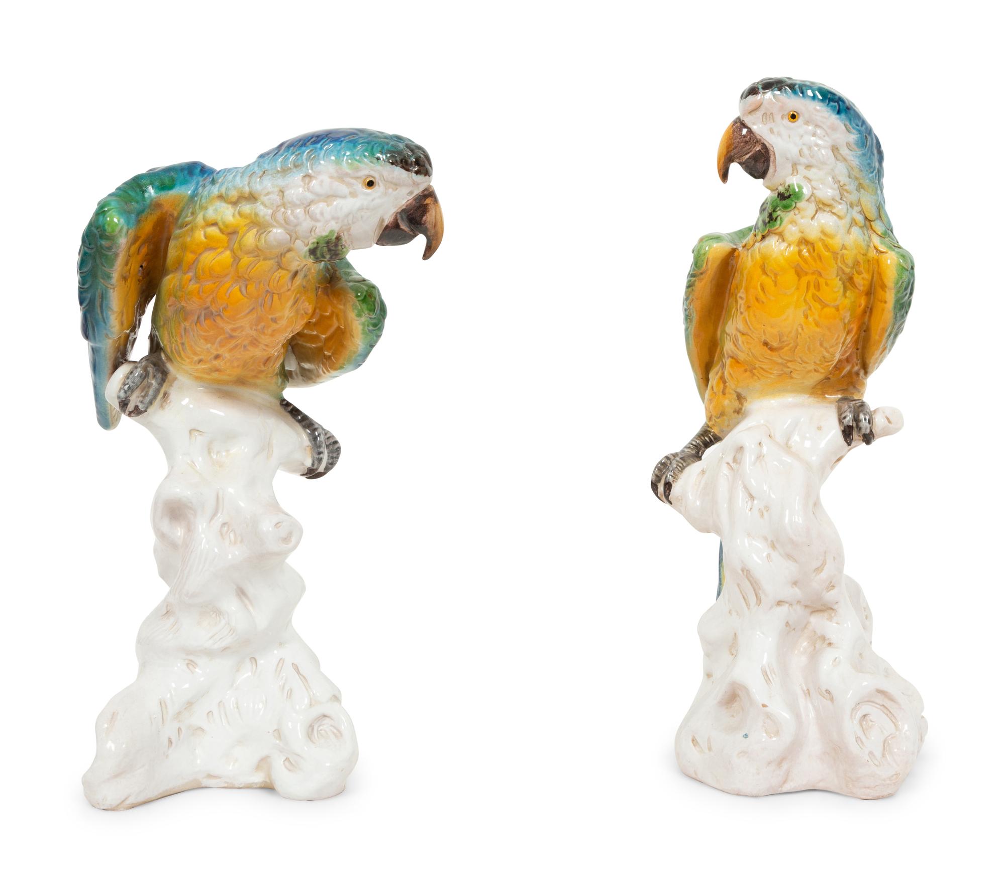 A Pair of Italian Glazed Terracotta Macaws