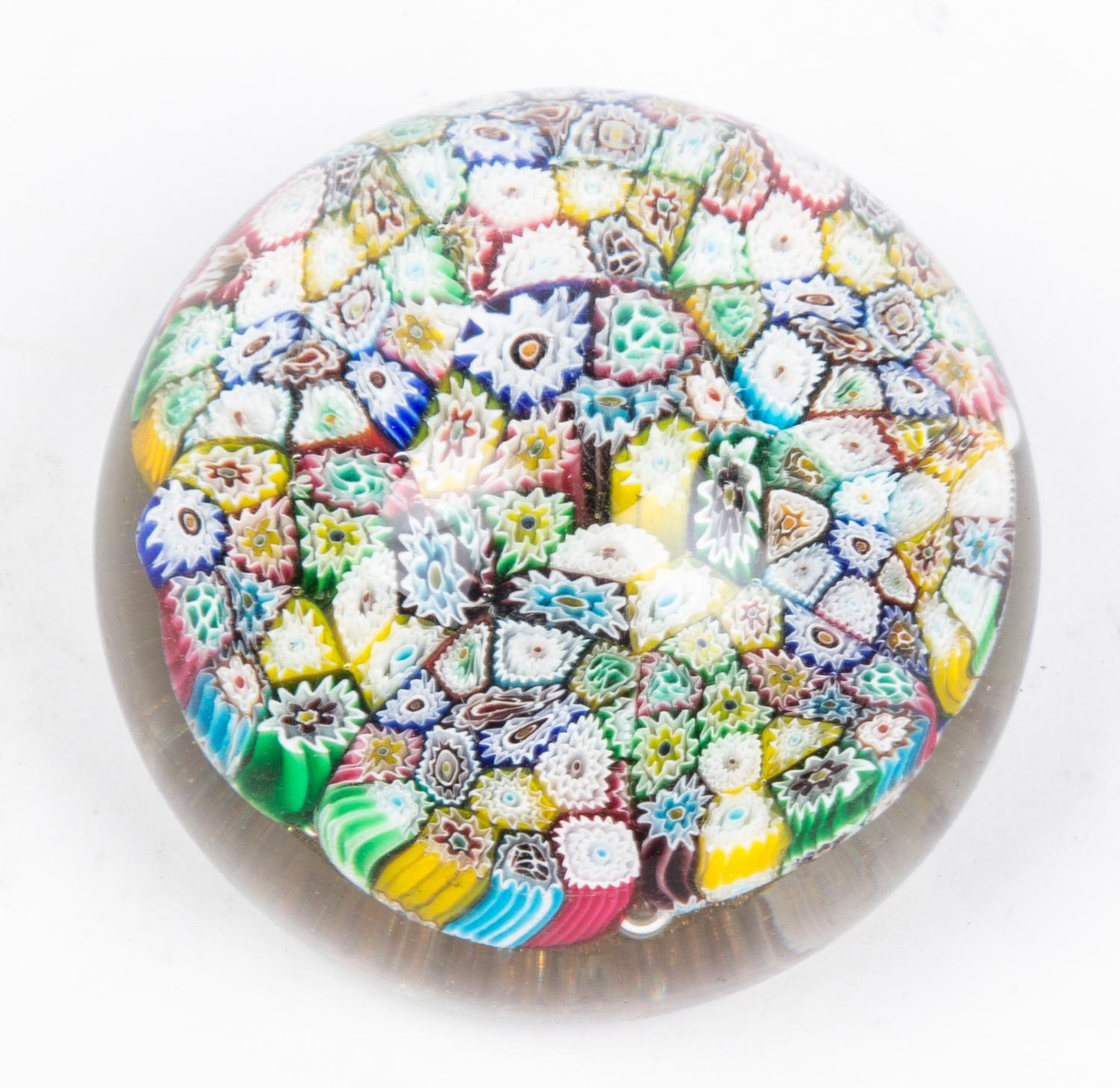 A Millefiori Glass Paperweight Diameter 3 1/4 inches. — 20TH CENTURY