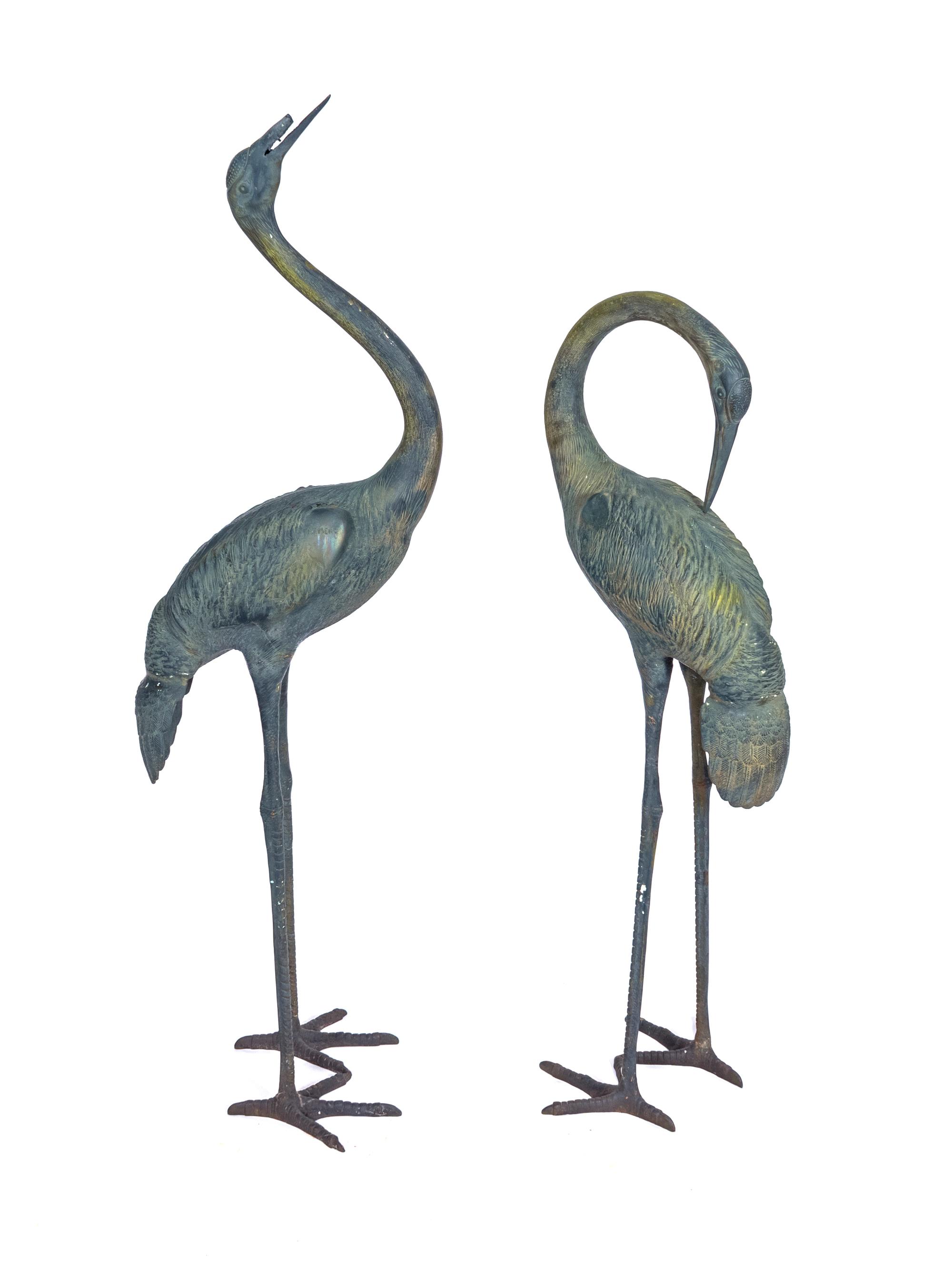 A Pair of Cast Iron Cranes After Pierre Jules Mene — (France, 1810-1879)