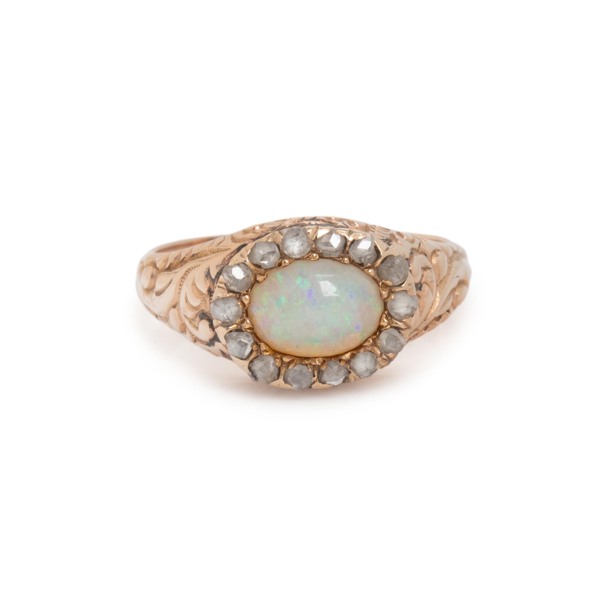 ANTIQUE, ROSE GOLD, OPAL AND DIAMOND RING