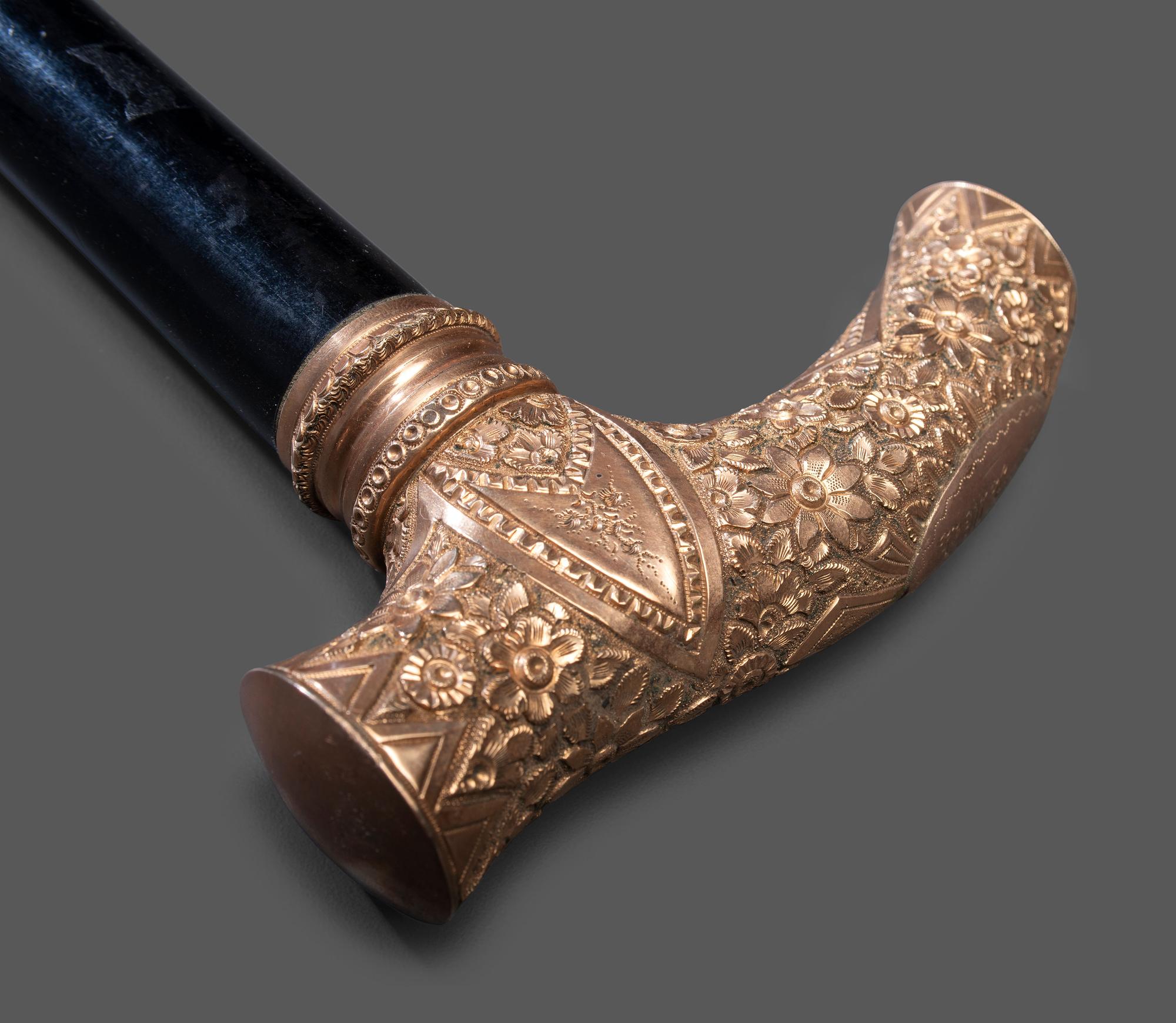 A Victorian Gold Handled Walking Stick
