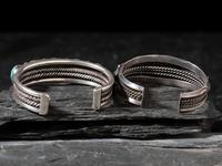 Pair of Navajo Silver and Turquoise Cuff Bracelets