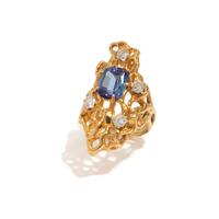 MODERNIST YELLOW GOLD, TANZANITE, AND DIAMOND RING