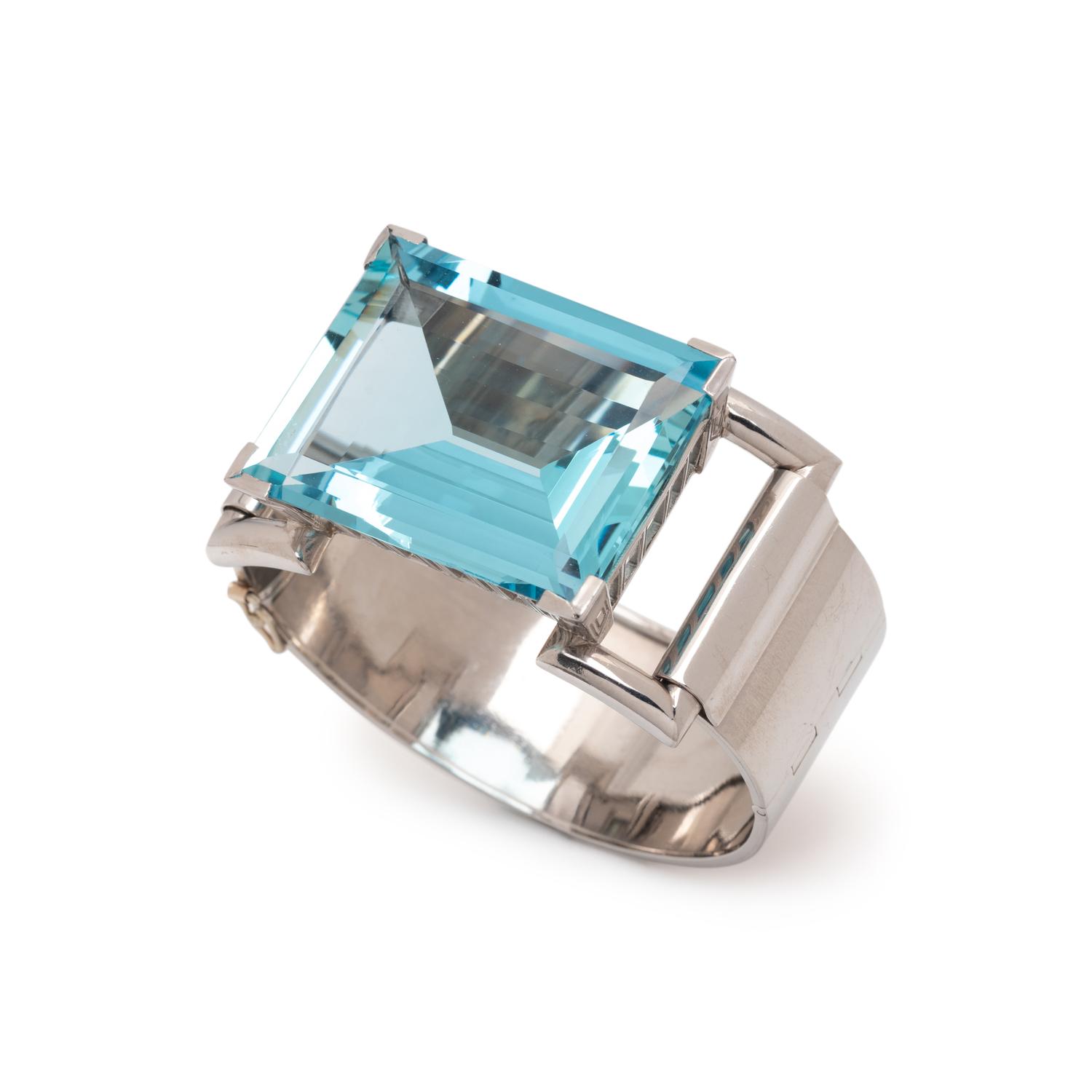 CARTIER, LONDON, RETRO, AQUAMARINE BANGLE BRACELET