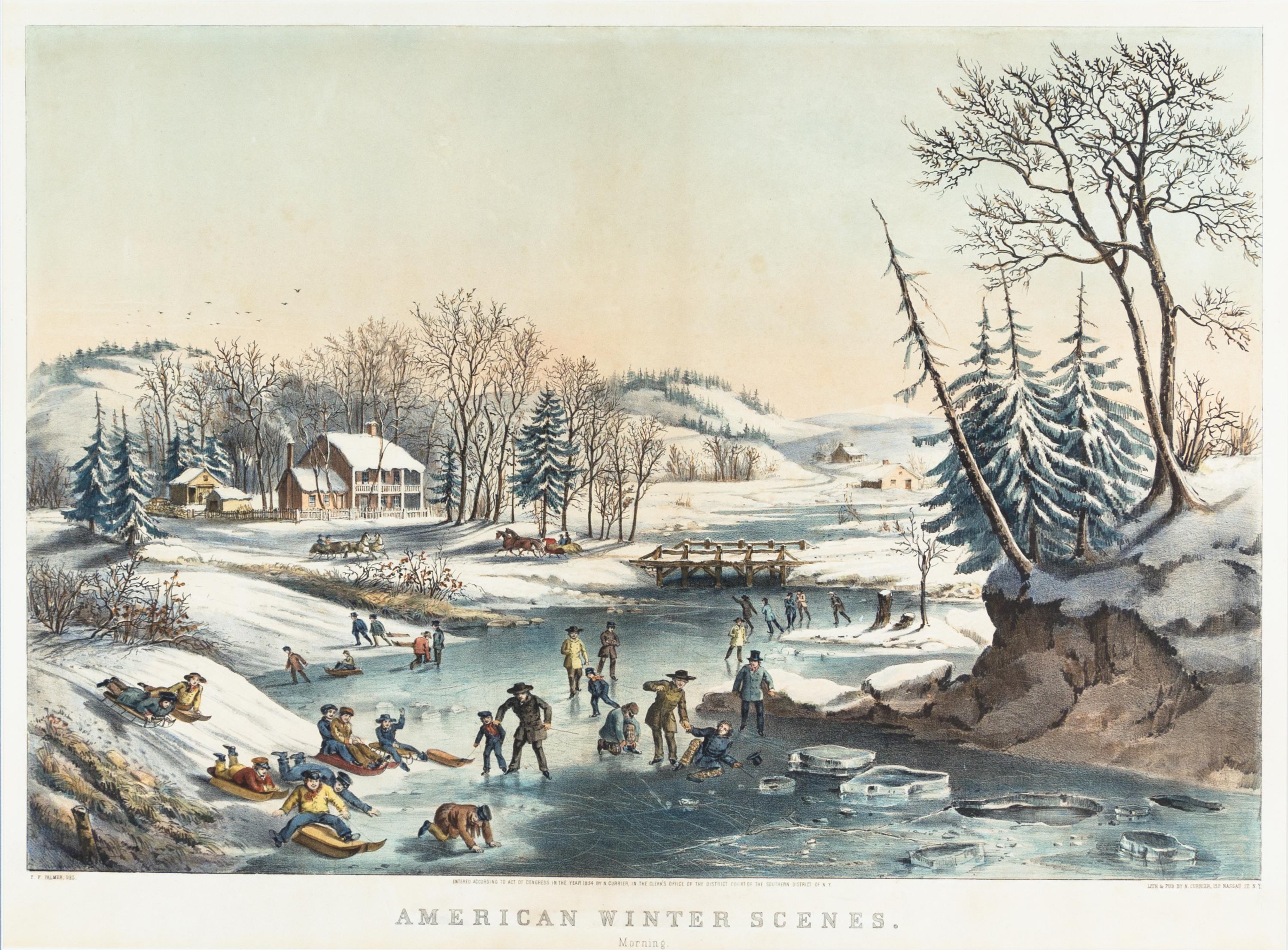 CURRIER, NATHANIEL. American Winter Scenes, Morning. New York, 1854. Litho. w/hand-coloring.