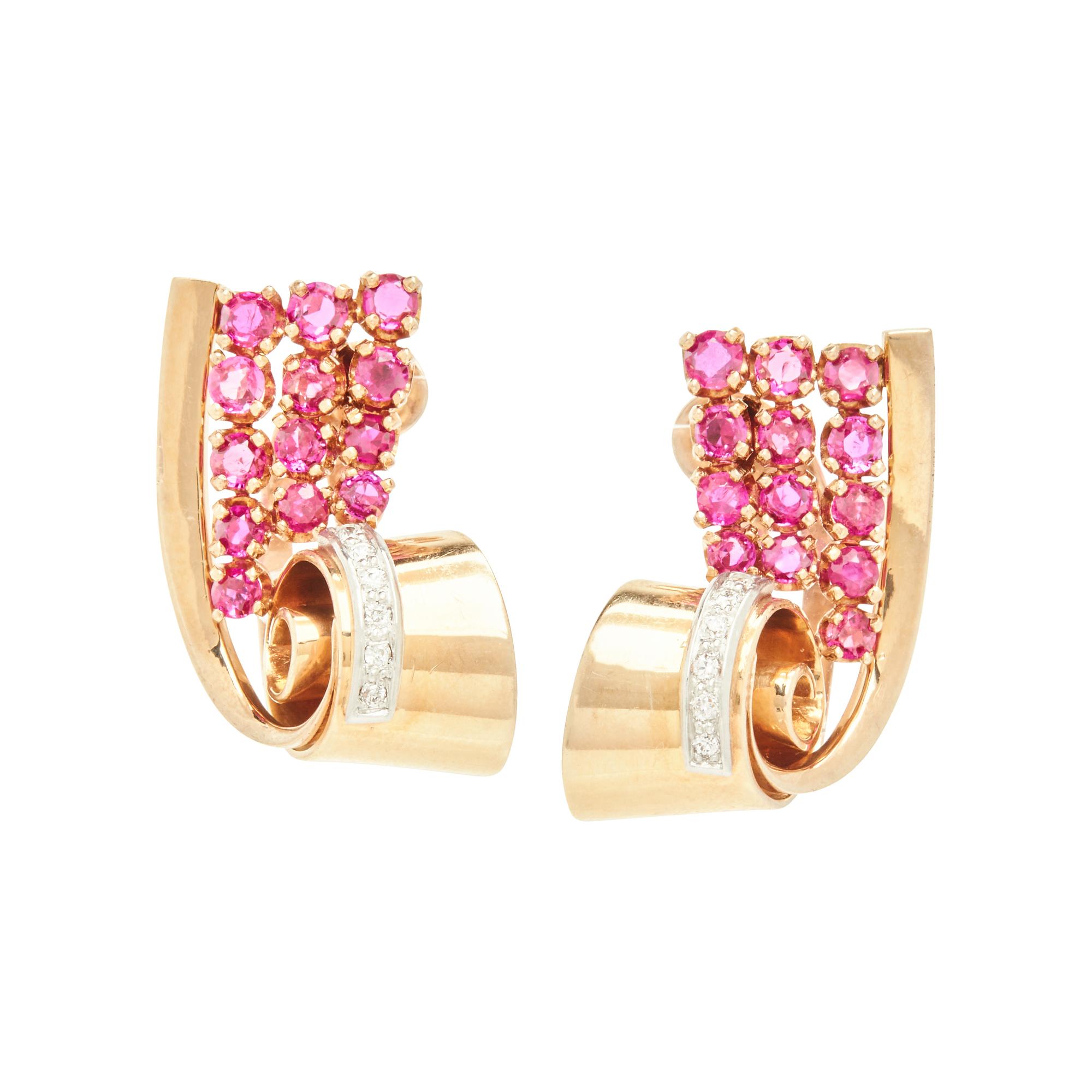 RETRO, RUBY AND DIAMOND CLIP EARRINGS
