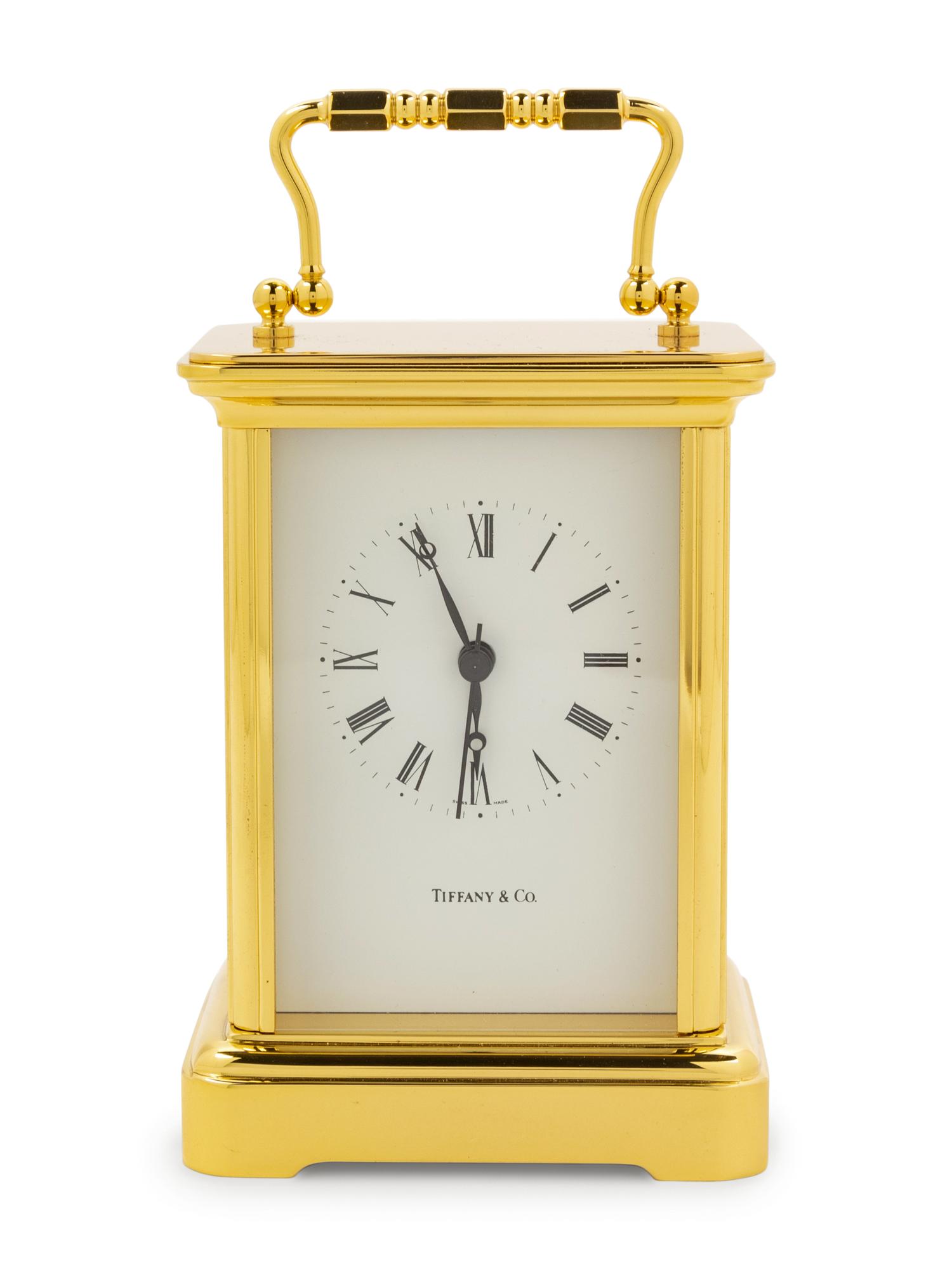 A Swiss Gilt Brass Carriage Clock Retailed by Tiffany & Co.
