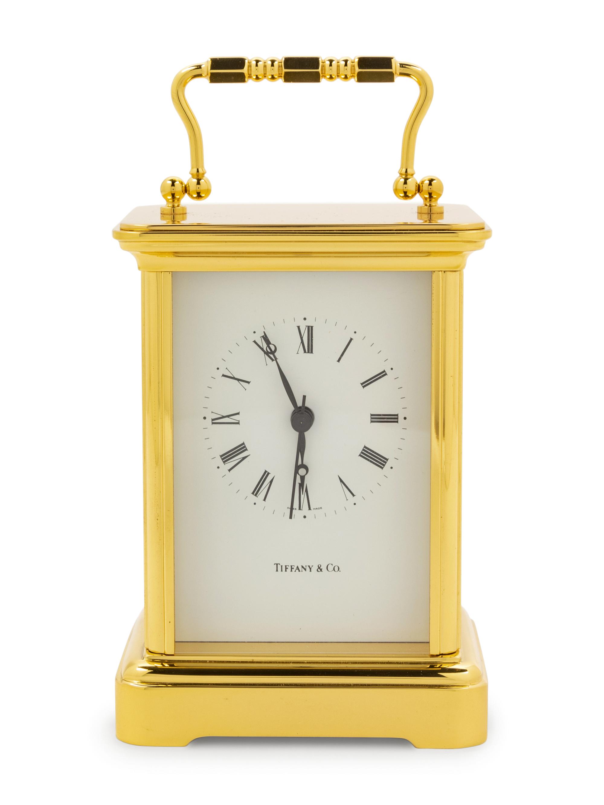 A Swiss Gilt Brass Carriage Clock Retailed by Tiffany & Co.