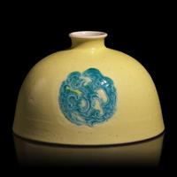 A Chinese Yellow Ground Water Coupe, Taibaizun, Kangxi Mark — 康熙款 黃地綠彩龍紋太白尊