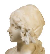 An Italian Carved Alabaster Bust of a Young Girl on a Marble Base