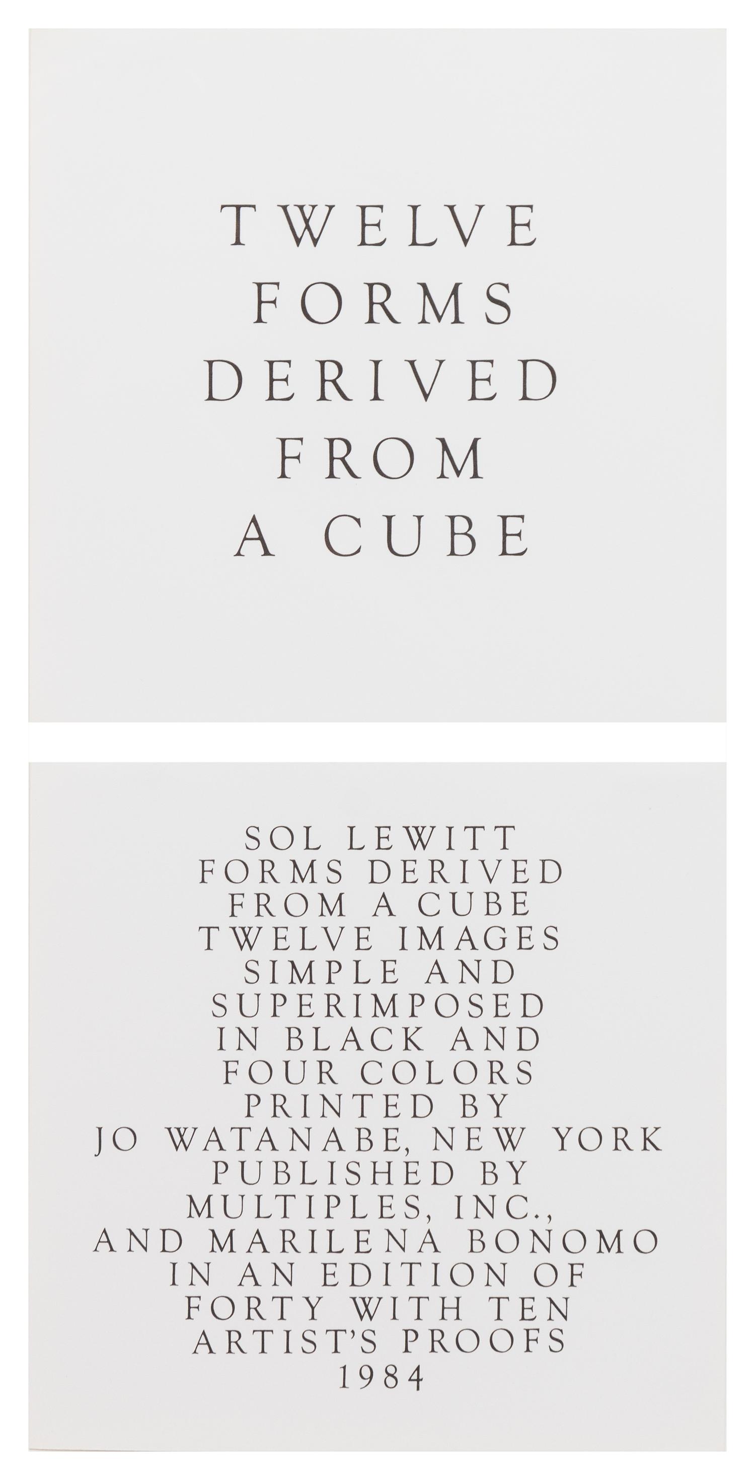 Sol LeWitt, (American, 1928-2007) , Twelve Forms Derived From a Cube, 1984 (complete portfolio of 48 screenprints with title and justif