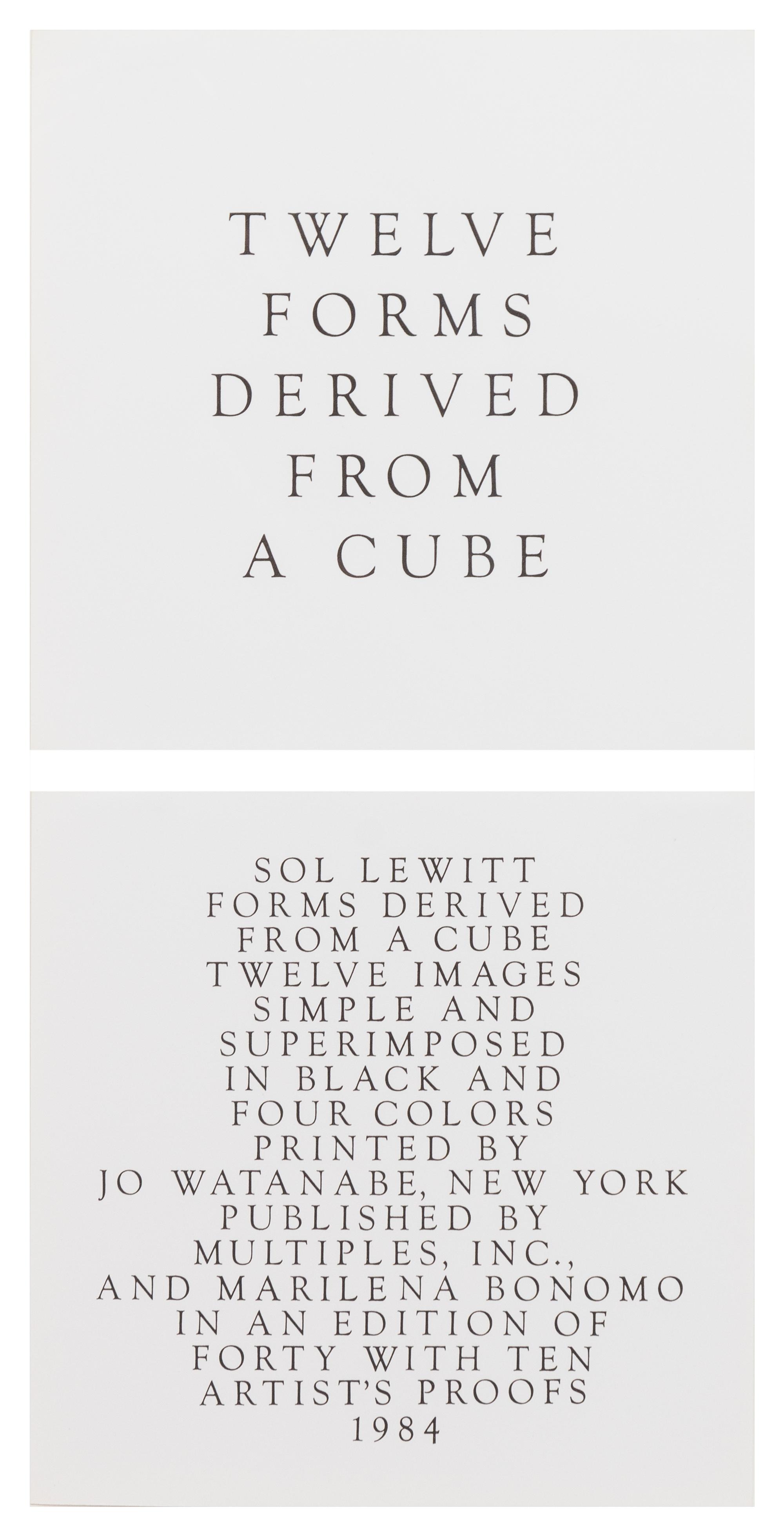 Sol LeWitt, (American, 1928-2007) , Twelve Forms Derived From a Cube, 1984 (complete portfolio of 48 screenprints with title and justif
