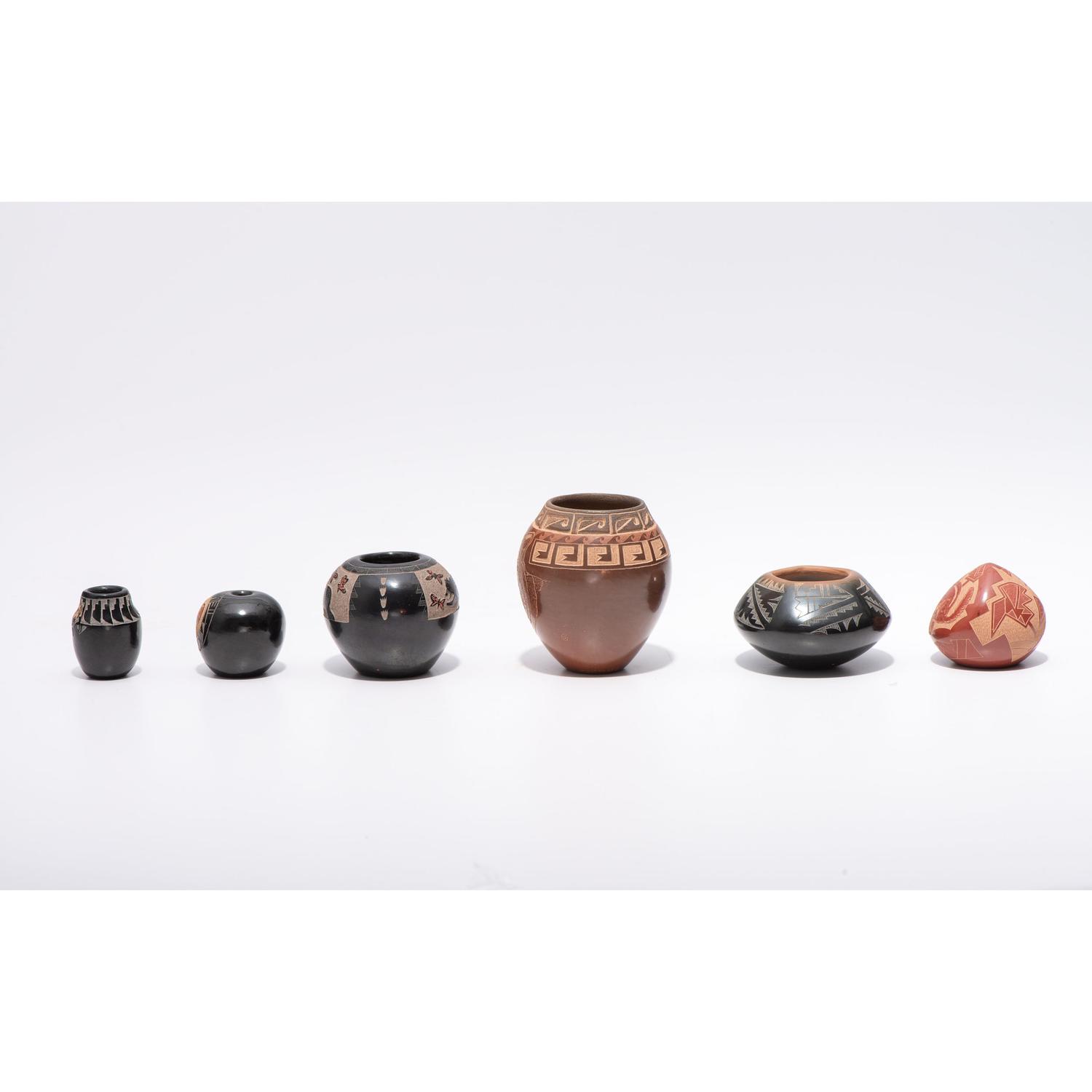 Group of Six Miniature Santa Clara Pottery