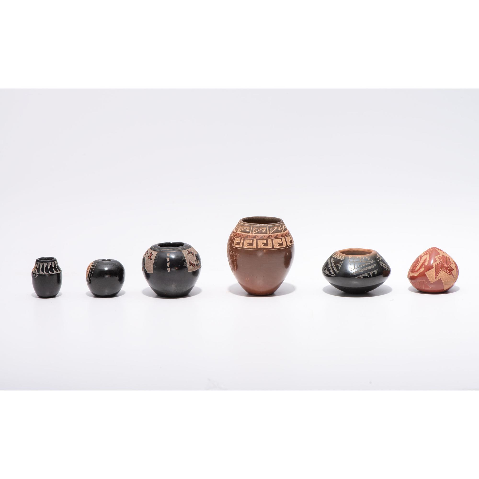 Group of Six Miniature Santa Clara Pottery
