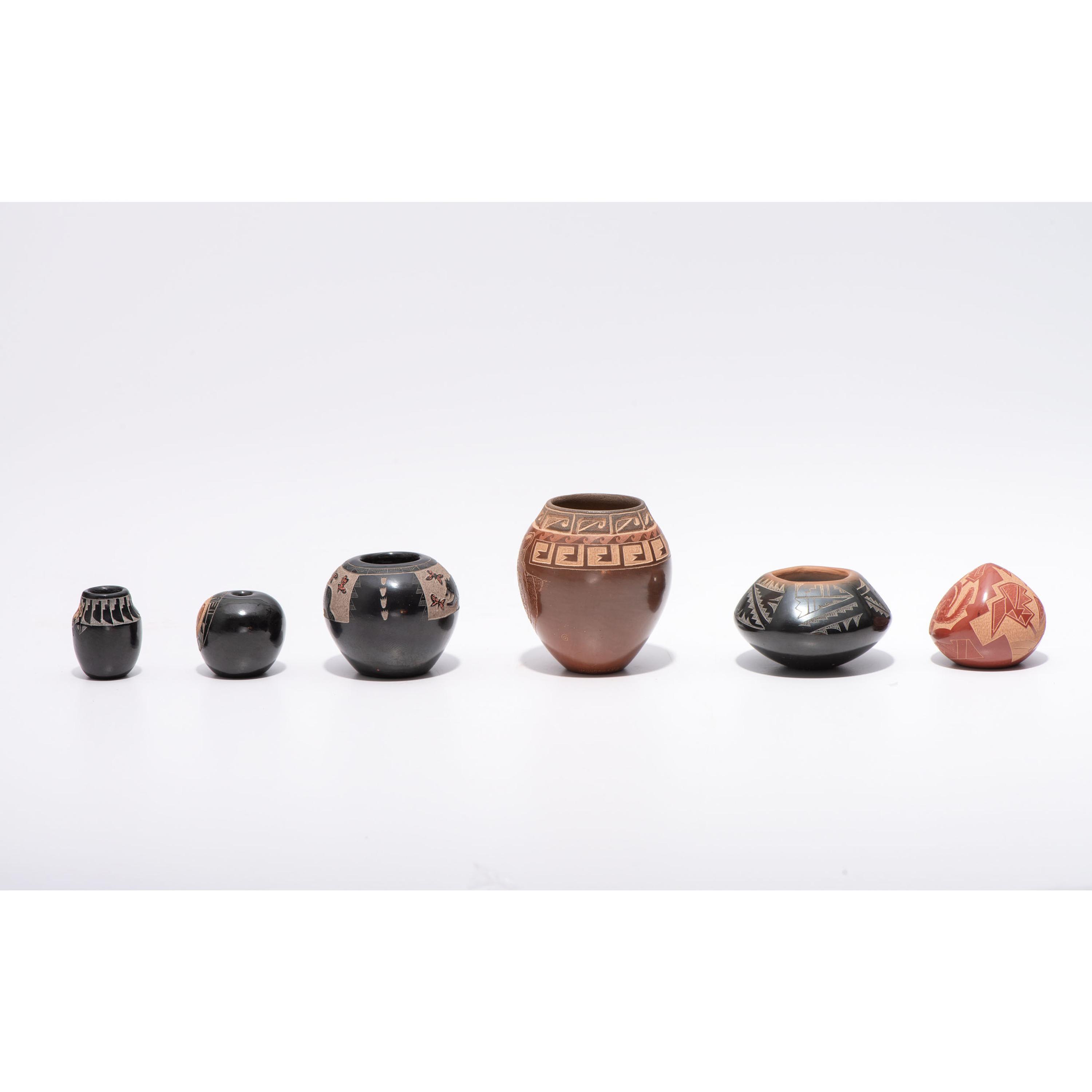 Group of Six Miniature Santa Clara Pottery