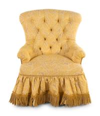 A Custom Button-Tufted Upholstered Armchair with Bullion Fringe