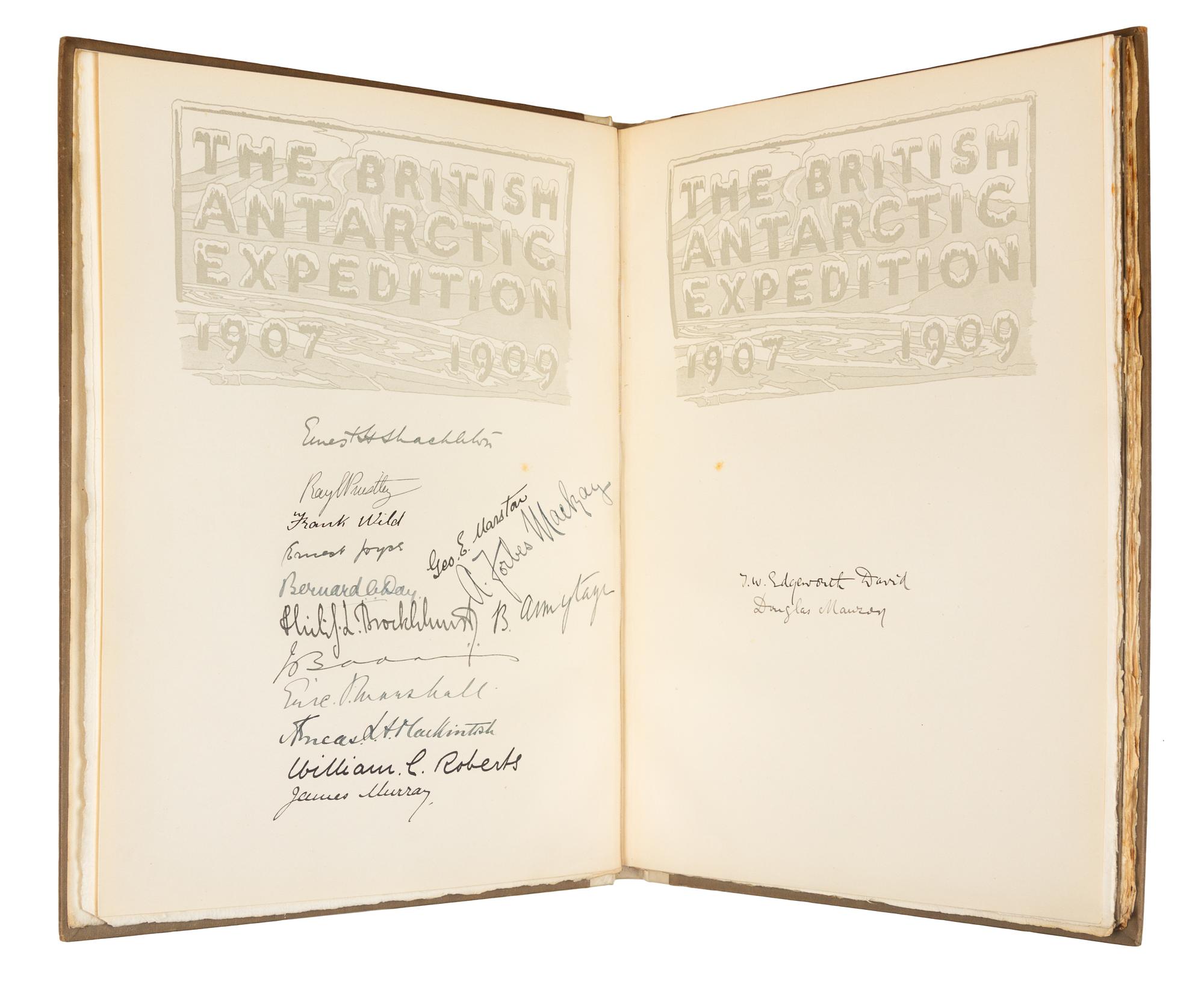 SHACKLETON, Ernest Henry, Sir. The Heart of the Antarctic.--The Antarctic Book. London, 1909. PRESENTATION COPY, LIMITED EDITION.