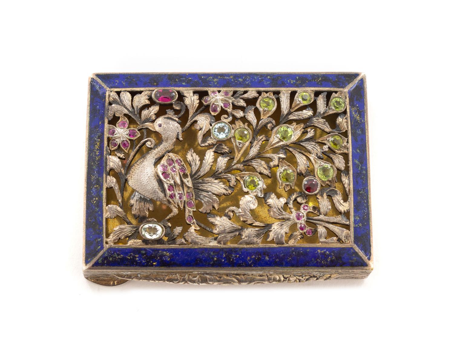 A Continental Enameled and Jeweled Silver Cigarette Case