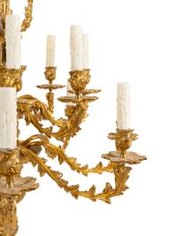A Pair of Louis XV Style Gilt Bronze Sixteen-Light Chandeliers