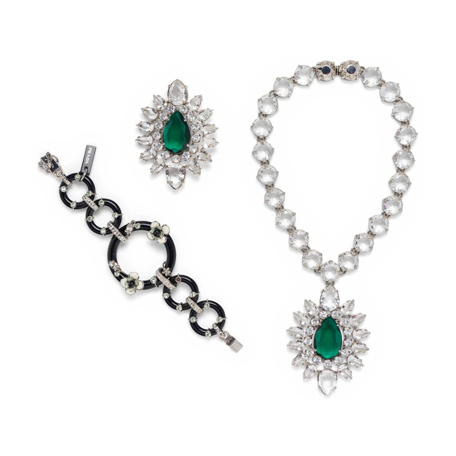 PRADA; NECKLACE, BROOCH, AND BRACELET