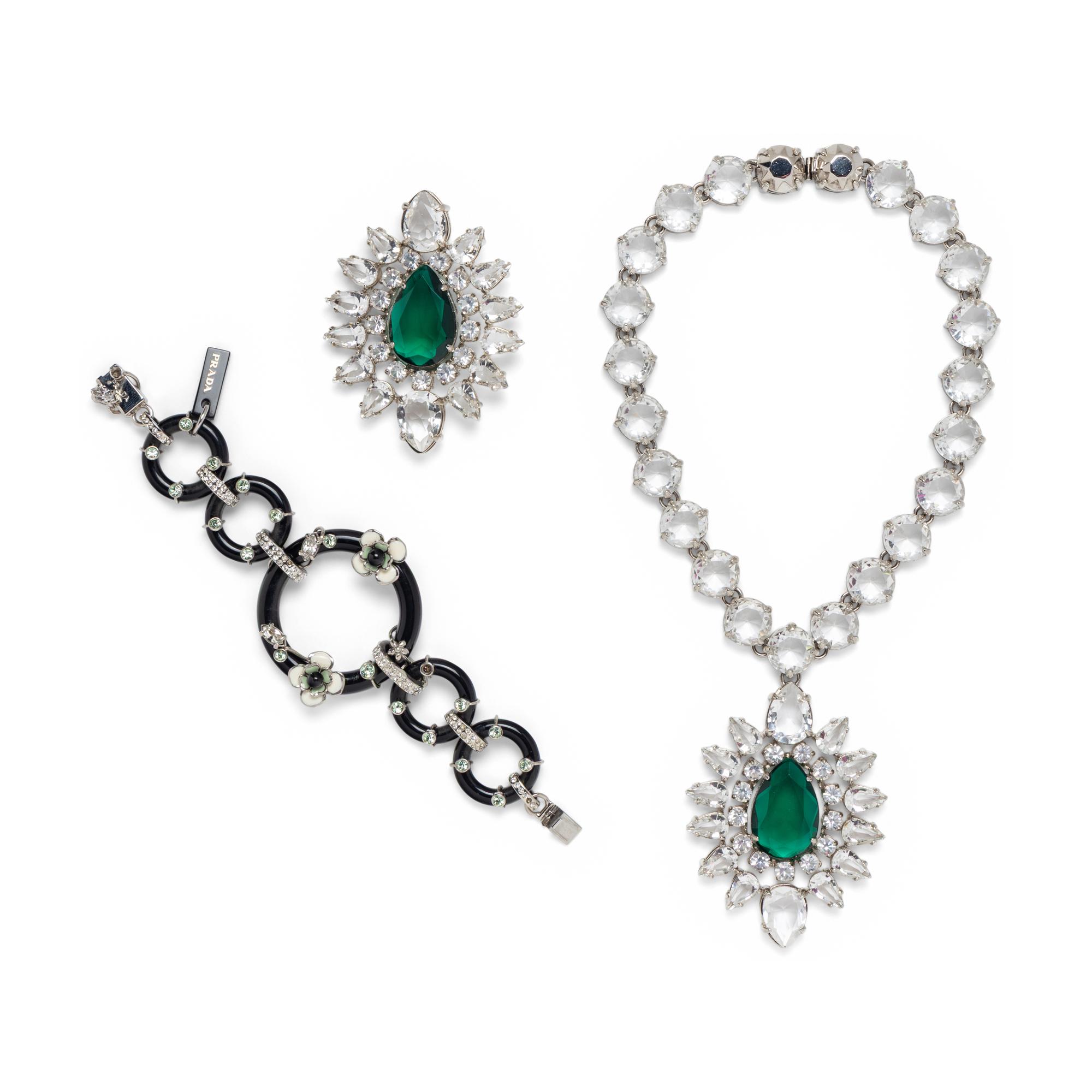 PRADA; NECKLACE, BROOCH, AND BRACELET