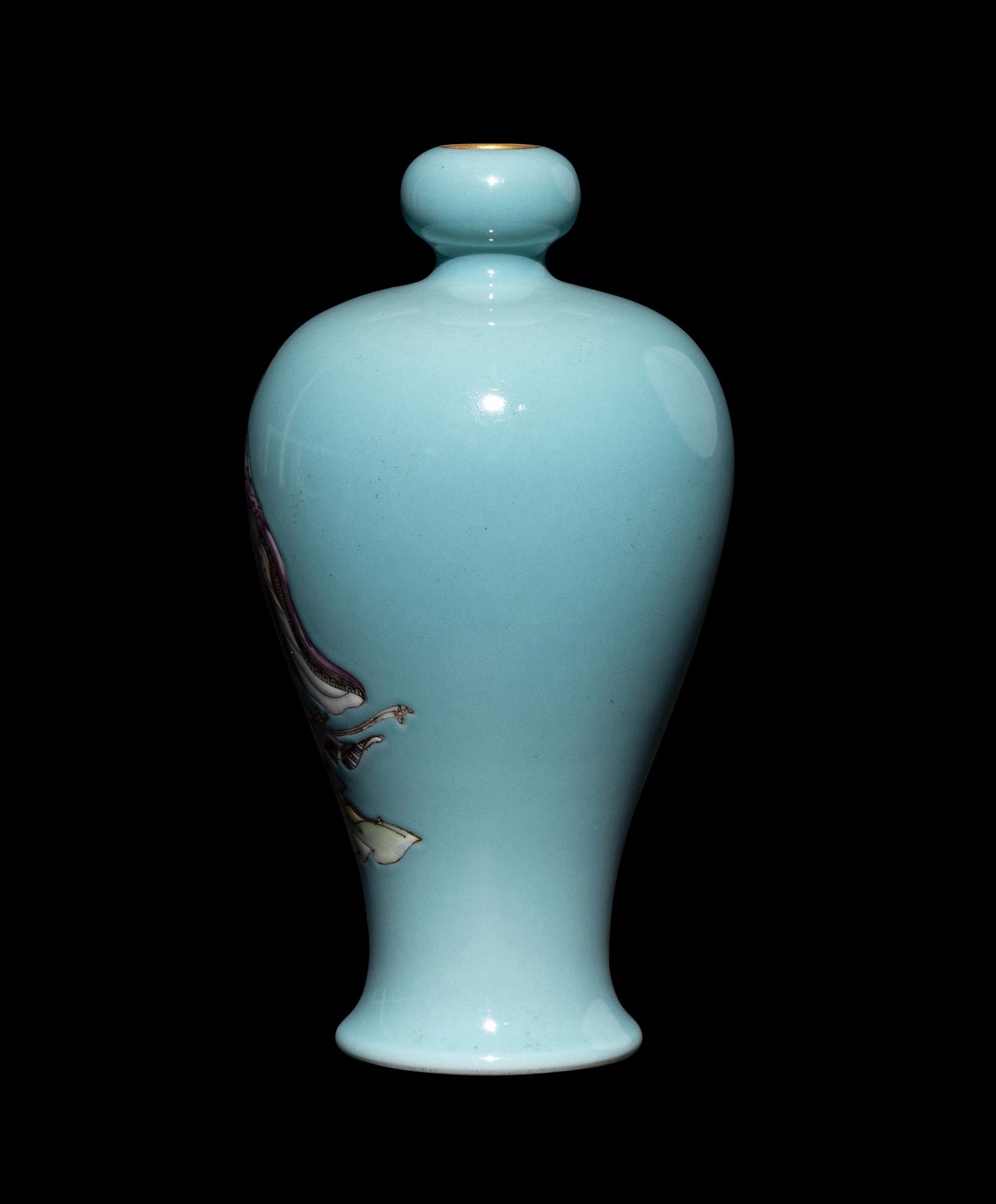 A Chinese Blue Ground Famille Rose Porcelain Meiping Vase