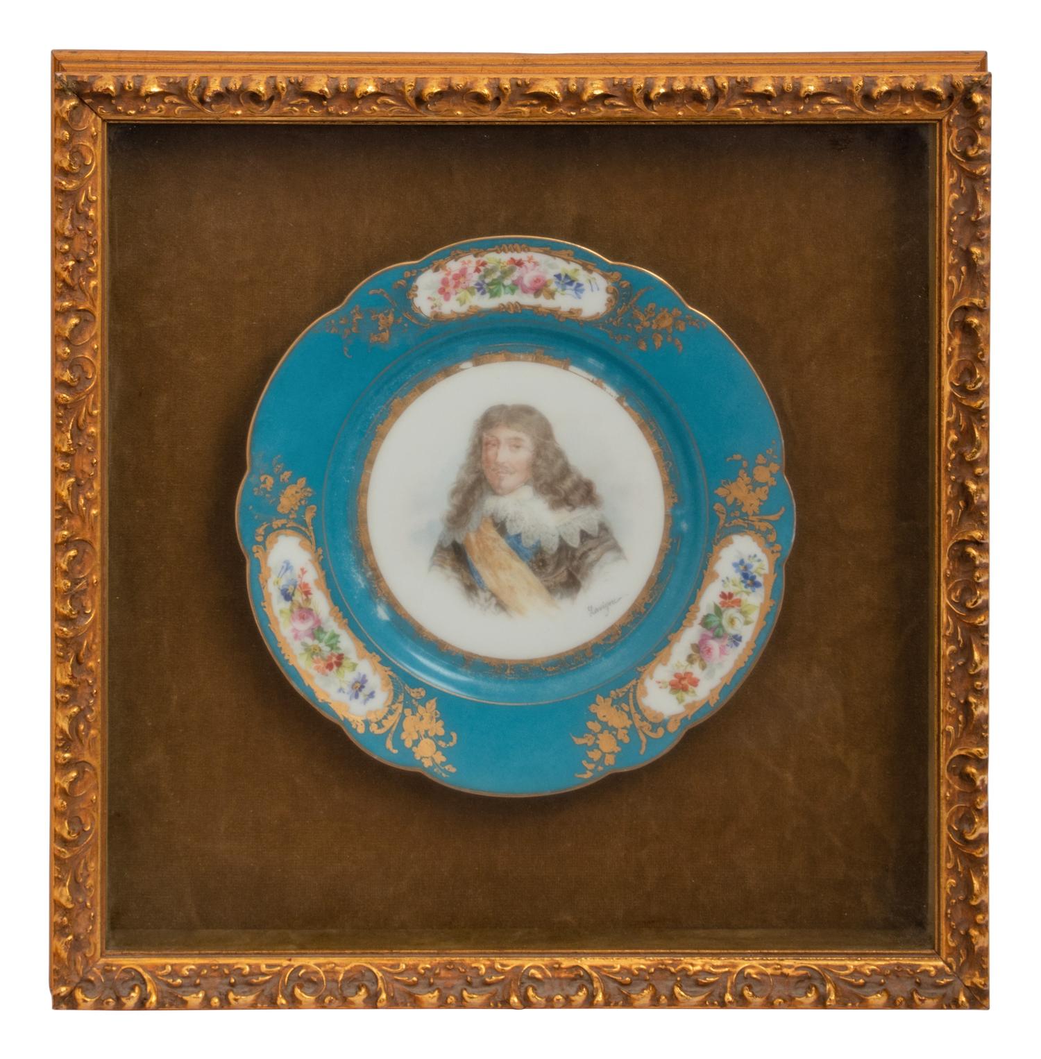 A Group of Seven Framed Sèvres Style Porcelain Plates