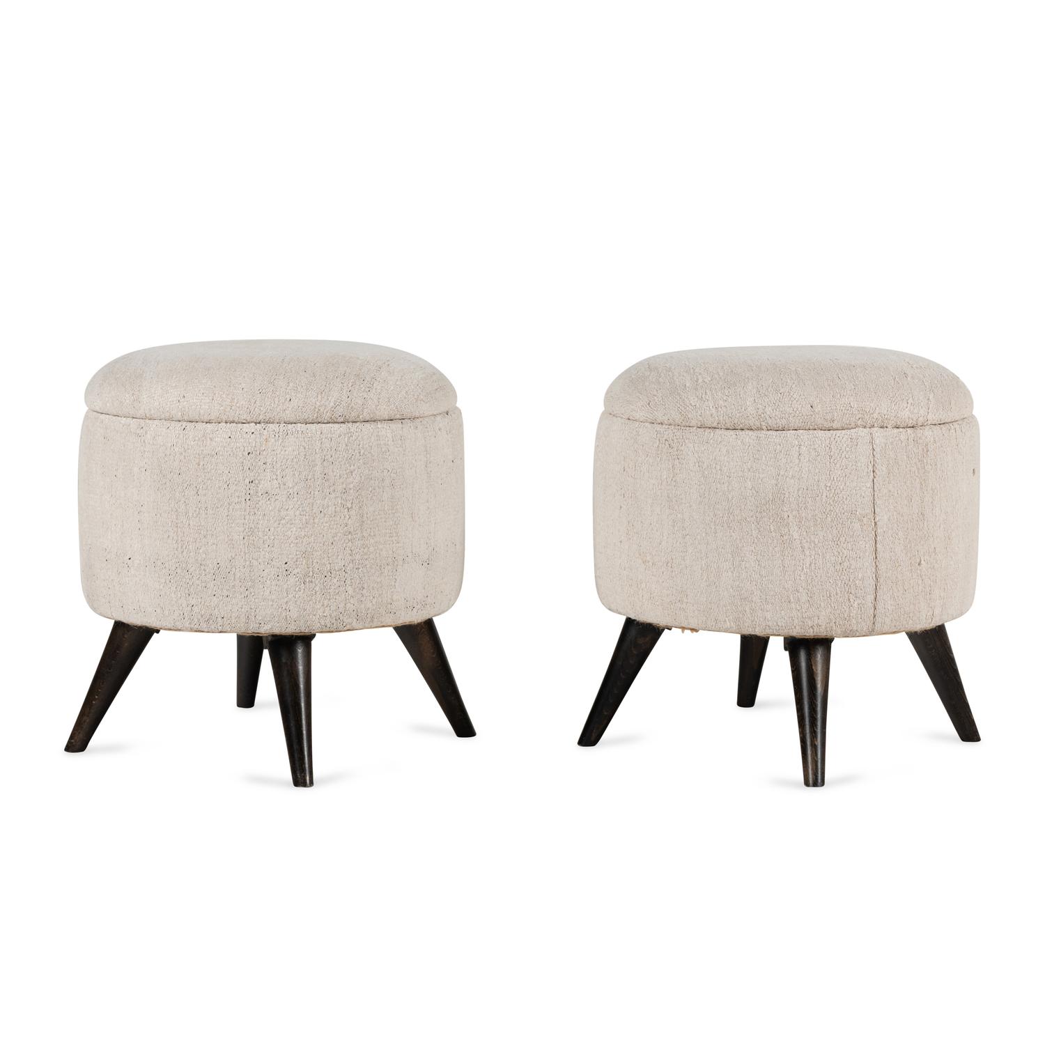 A Pair of Contemporary Bouclé Upholstered Stools
