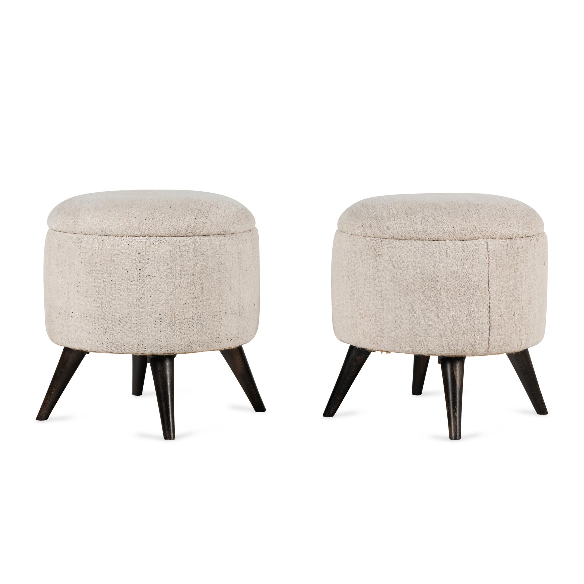 A Pair of Contemporary Bouclé Upholstered Stools