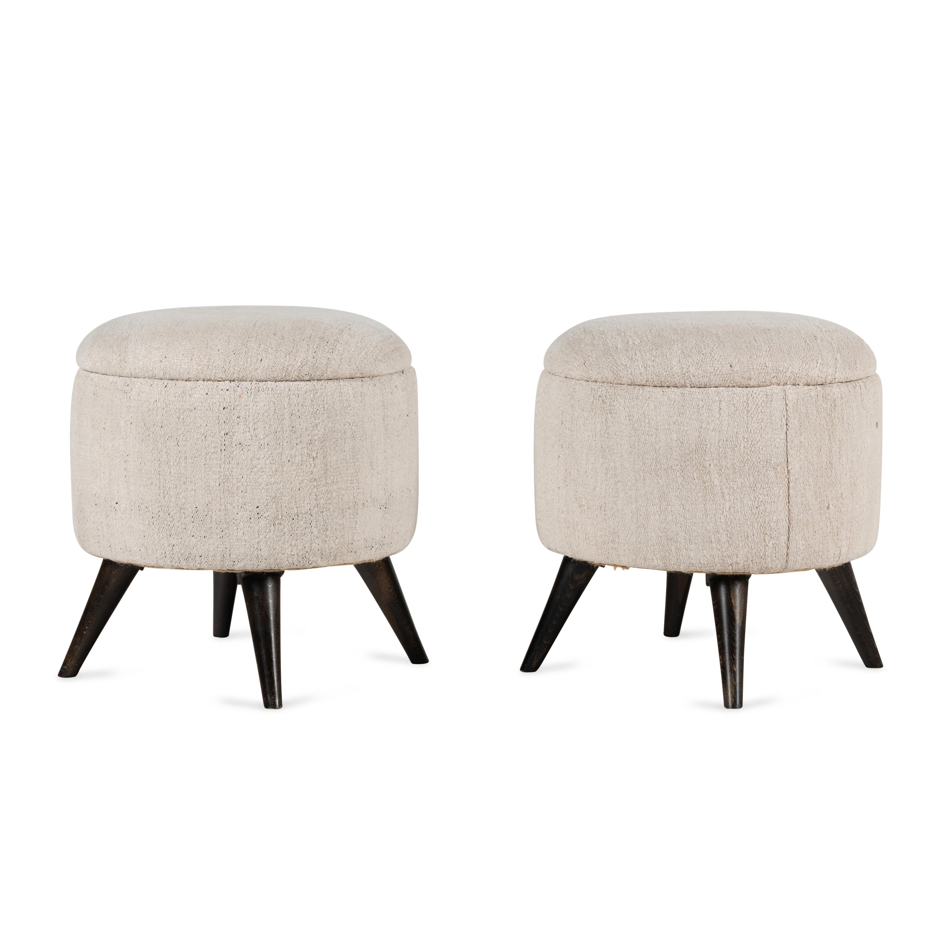 A Pair of Contemporary Bouclé Upholstered Stools