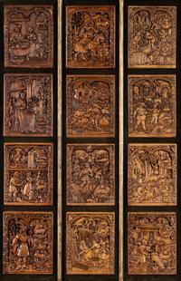Twelve Continental Carved Relief Panels Depicting Signs of the Zodiac