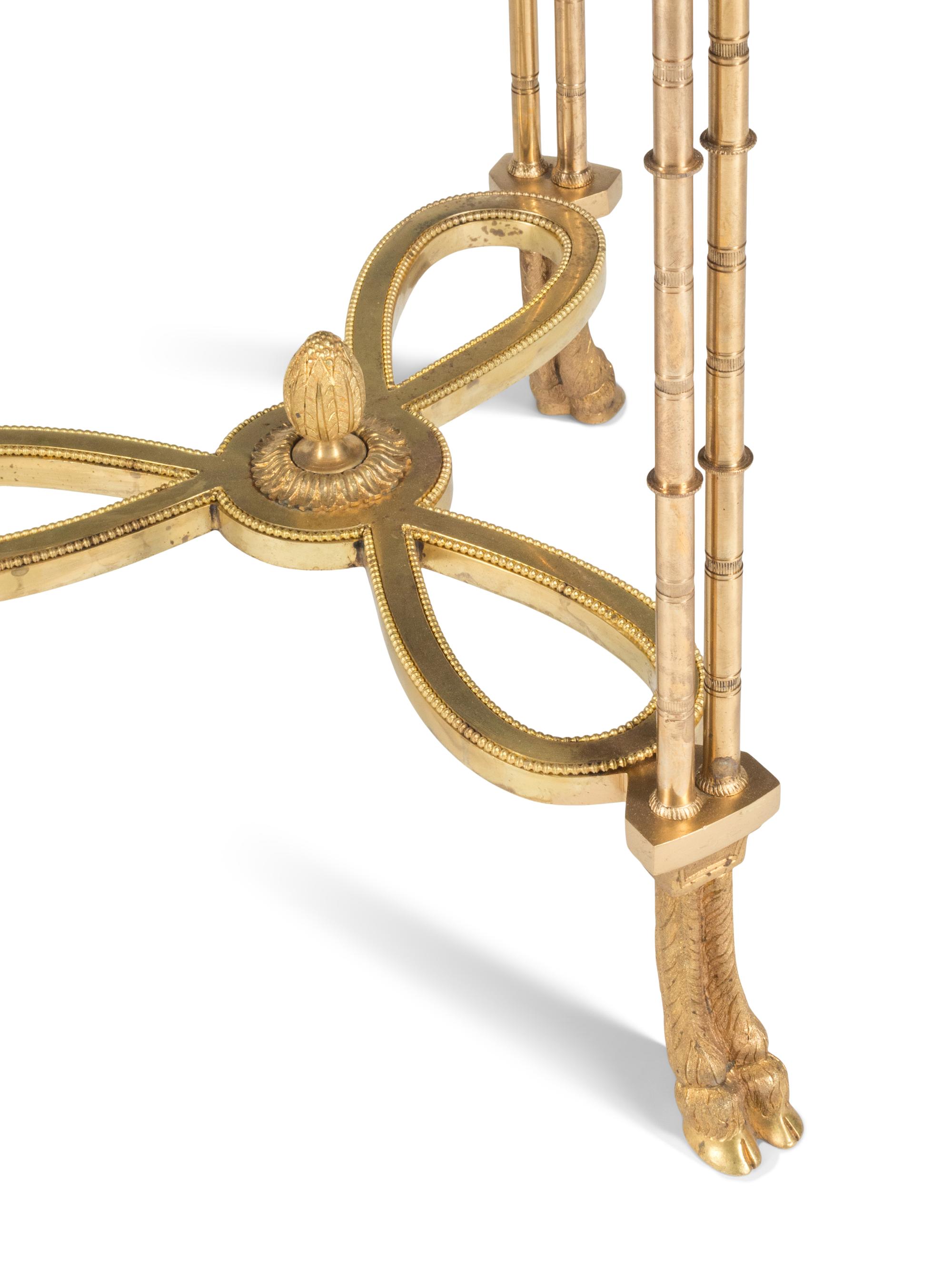 A Pair of French Neoclassical Style Gilt Bronze and Tiger's Eye Guéridons