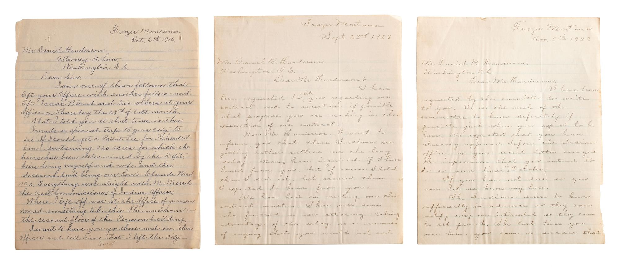 [NATIVE AMERICANS]. Archive of documents related to Assiniboine, Arapaho, and Northern Cheyenne tribal affairs, incl. delegation documents.
