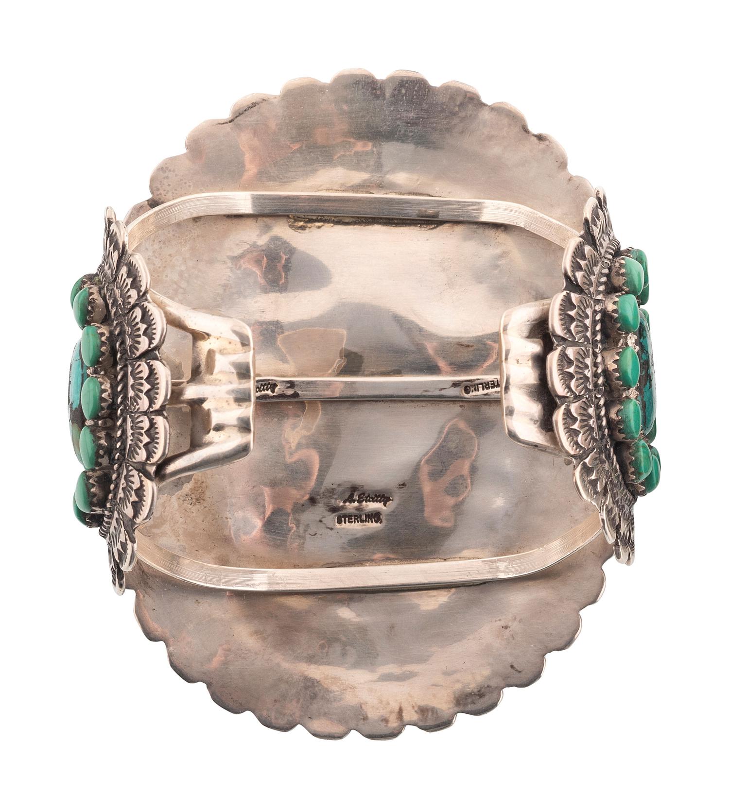 Navajo Sterling Silver and Turquoise Cluster Cuff Bracelet