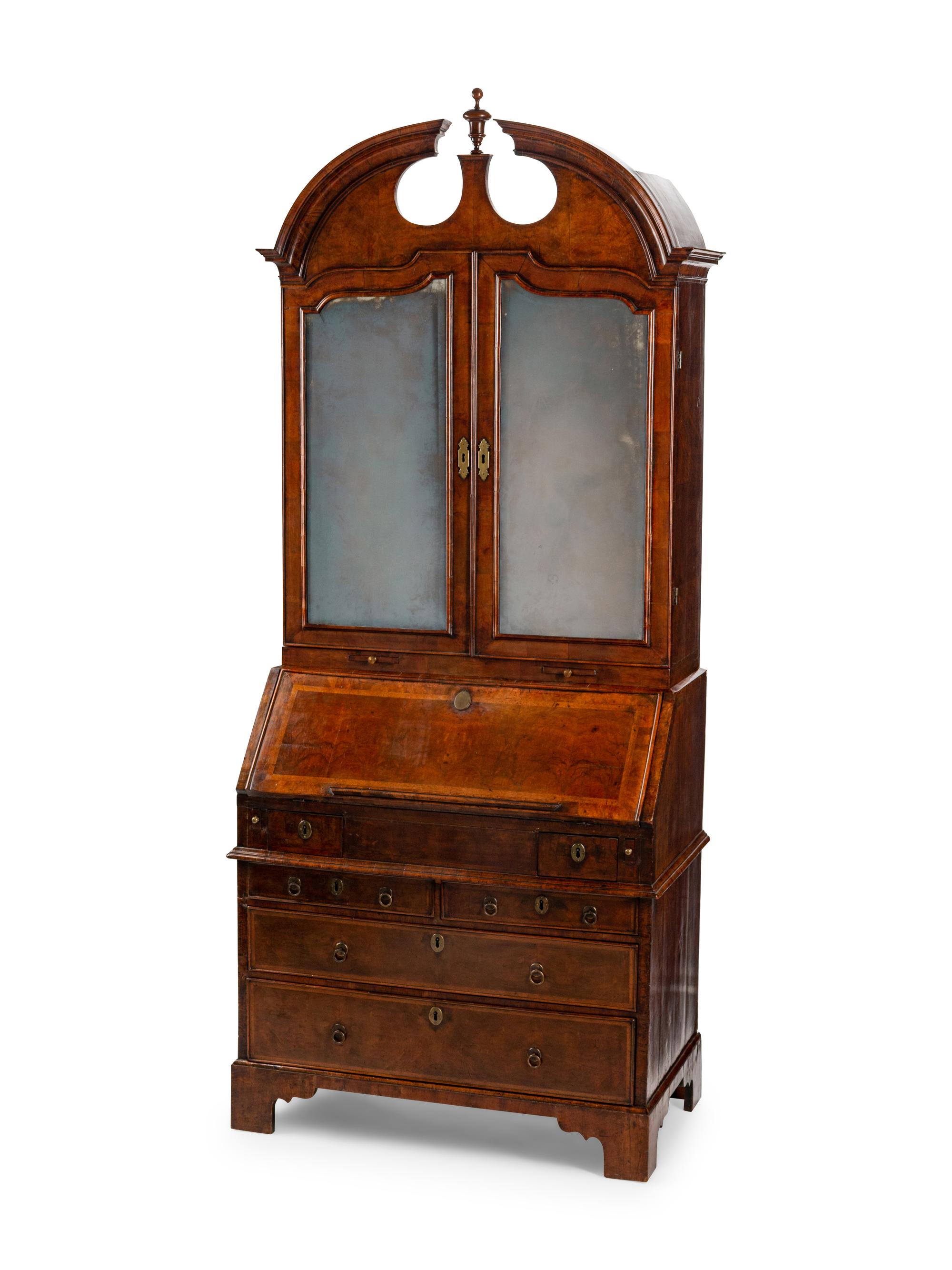 A George II Crossbanded Walnut Secretary Bookcase