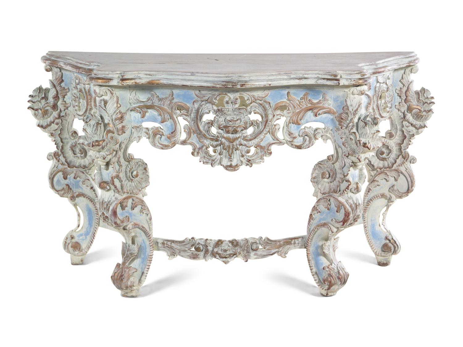 A Louis XV Style Gray and Blue-Painted Console Table