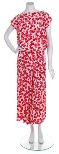 A Chanel Red and White Pleated Silk Dress,