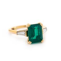 BOUCHERON, FRENCH, YELLOW GOLD, EMERALD AND DIAMOND RING