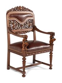 An Italian Renaissance Revival Carved Walnut Throne Chair