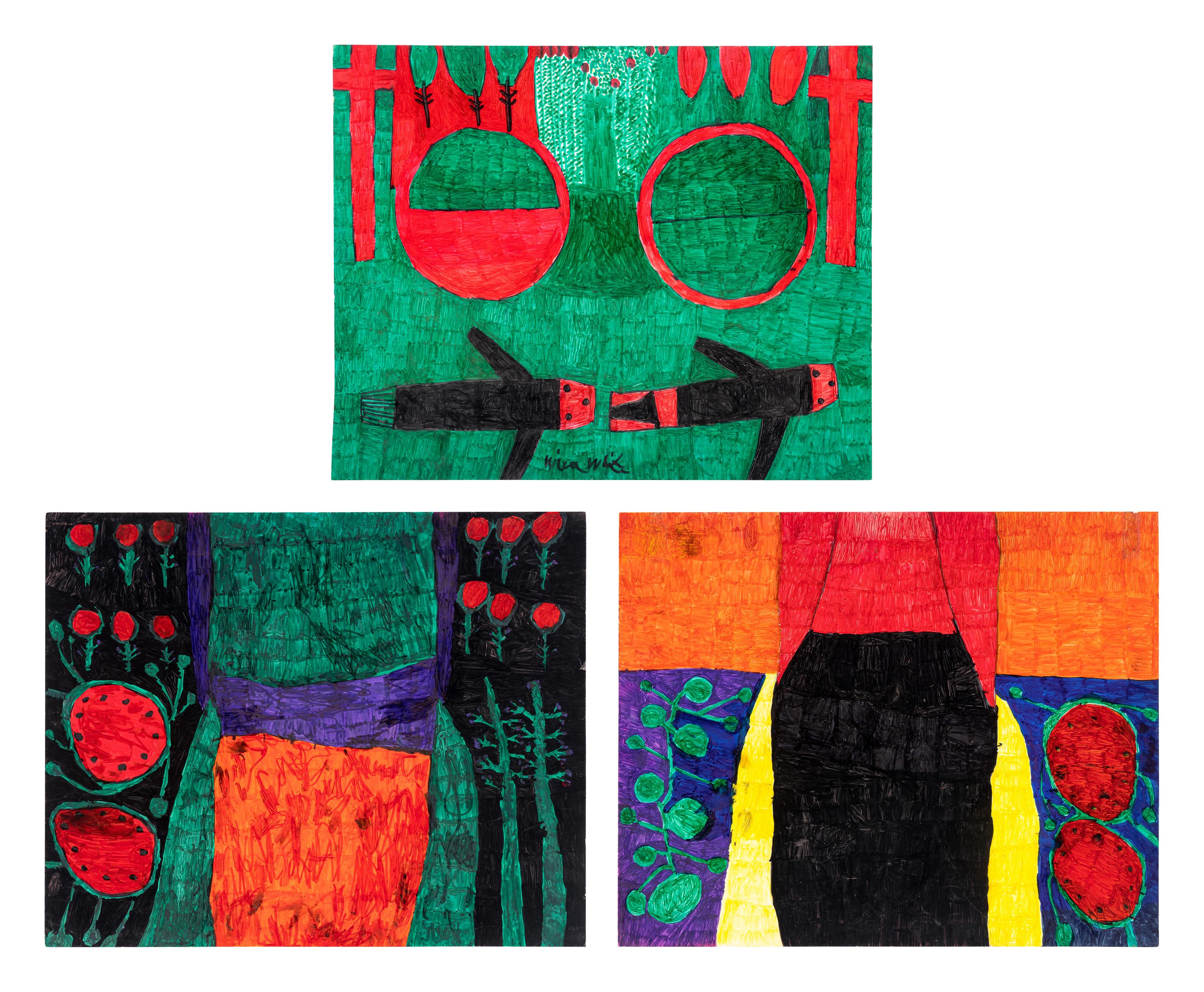 Untitled (Prehistoric Animals), Untitled (Prehistoric Enviornment) and Untitled (Prehistoric Enviornment) (three works)