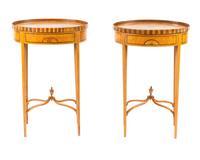 A Pair of George III Satinwood and Marquetry Side Tables Height 26 x width 17 1/2 x depth 13 inches. — CIRCA 1780