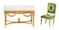 Two French Style Furniture Articles Height of table 2 7/8 x width 4 3/4 x depth 2 1/2 inches.