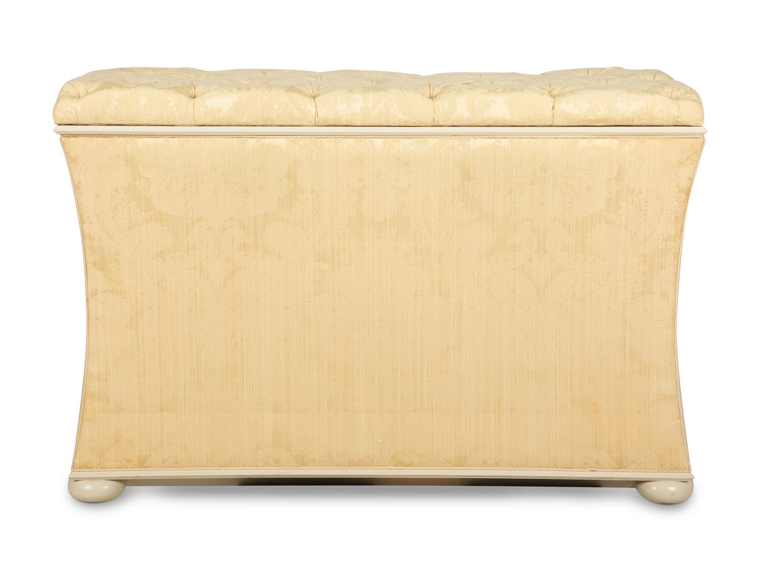 A Scalamandré Silk Damask Upholstered Mechanical Media Chest — 20th Century