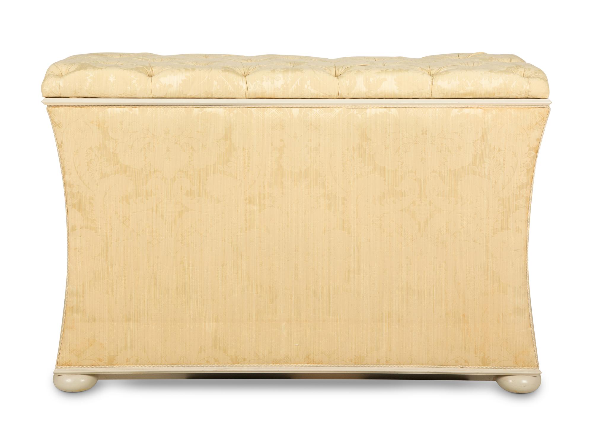A Scalamandré Silk Damask Upholstered Mechanical Media Chest — 20th Century