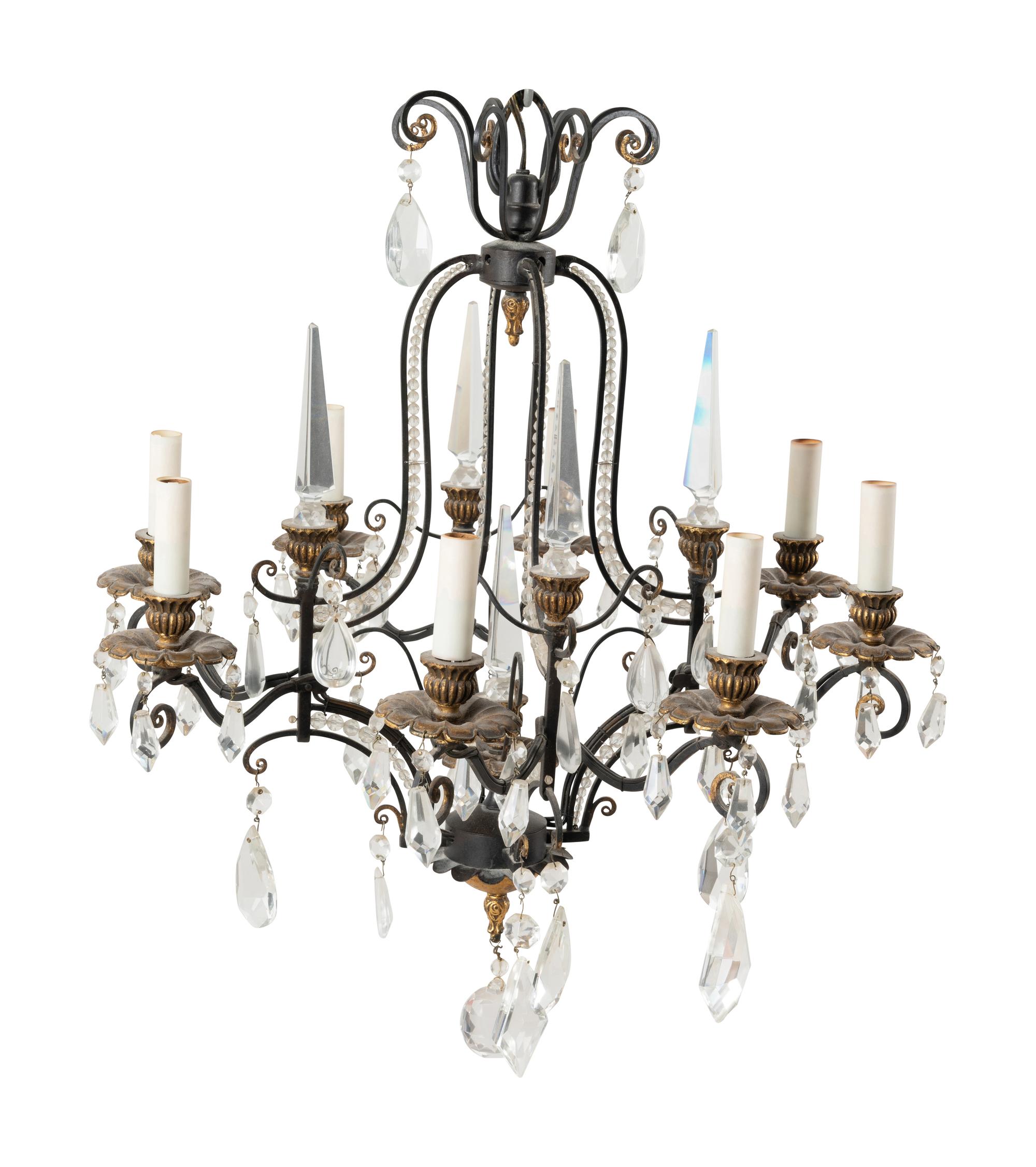 A French Style Parcel Gilt Metal and Glass Eight-Light Chandelier