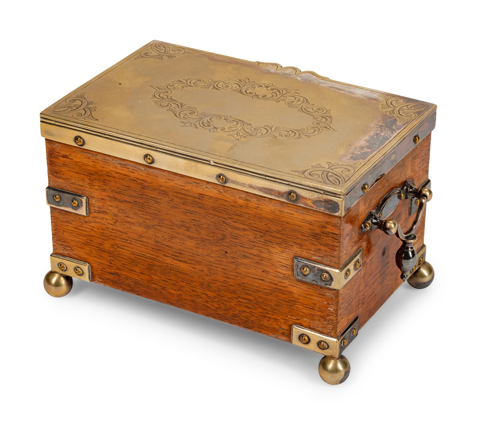 A Victorian Silvered Metal-Mounted Oak Tea Chest — LATE 19TH CENTURY